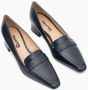 Parallele Marineblauwe Leren Loafers met Stikdetail Blue Dames - Thumbnail 4