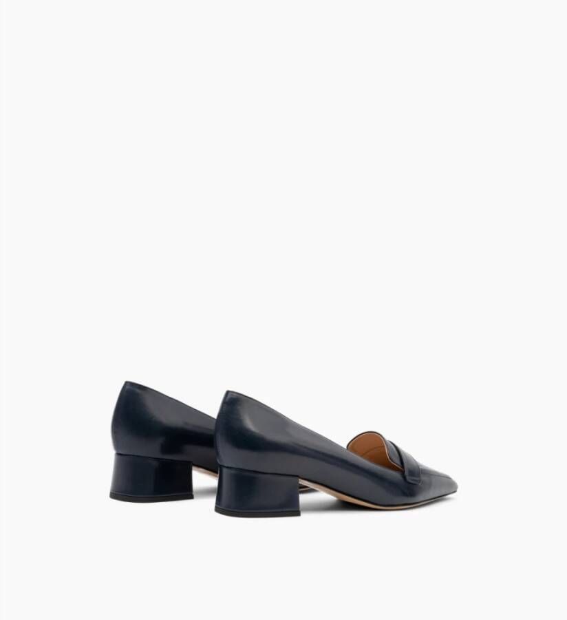 Parallele Marineblauwe Leren Loafers met Stikdetail Blue Dames