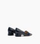 Parallele Marineblauwe Leren Loafers met Stikdetail Blue Dames - Thumbnail 5