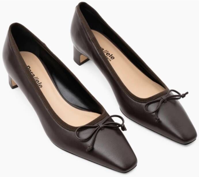 Parallele Moderne Espresso Leren Ballerina Schoen Brown Dames