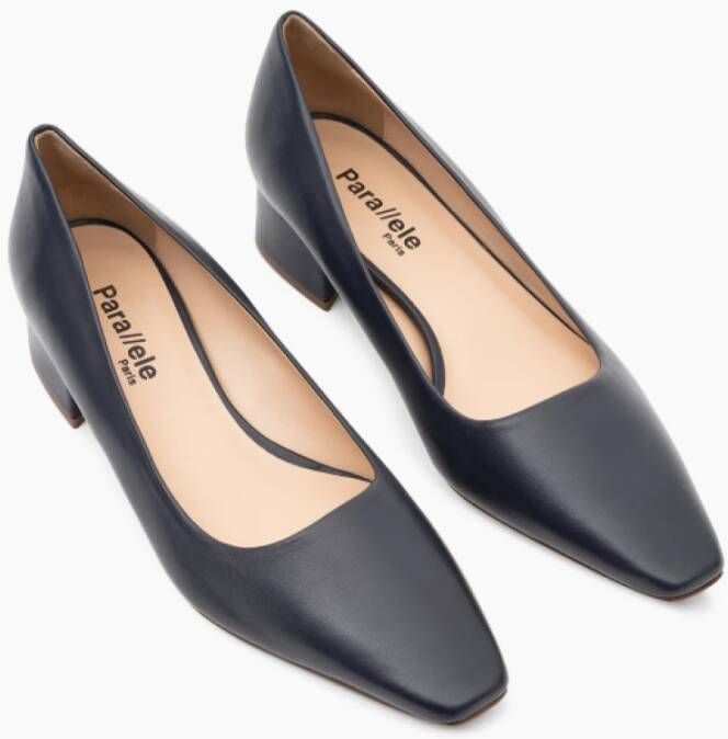 Parallele Navy Leren Pumps met Puntige Neus Blue Dames