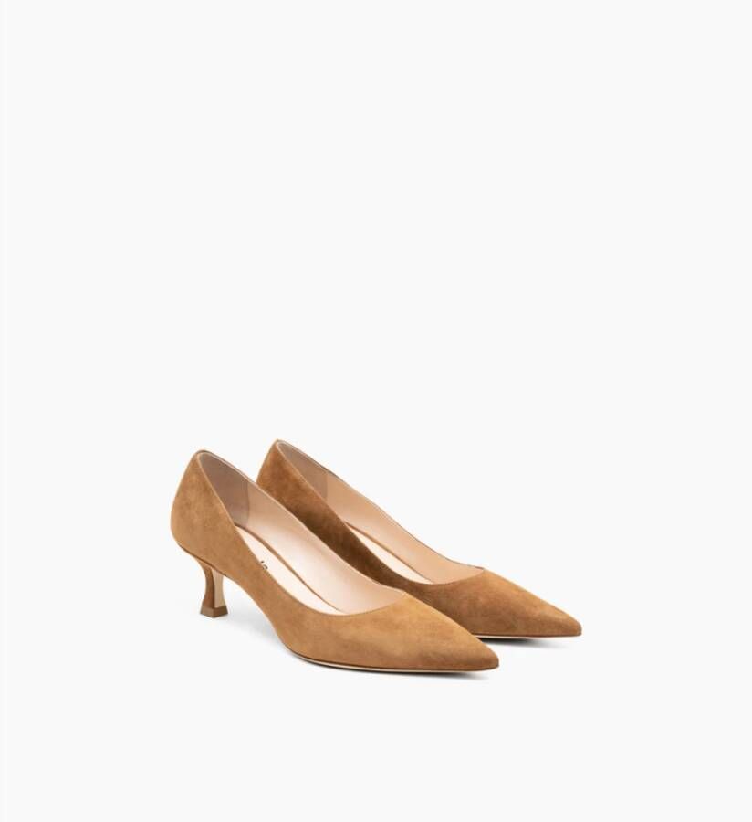 Parallele Puntige Suède Pump in Cognac Brown Dames