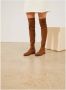 Parallele Stretch Suede Platte Over-de-knie Laarzen Brown Dames - Thumbnail 2