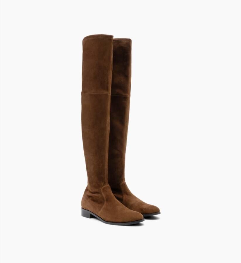 Parallele Stretch Suede Platte Over-de-knie Laarzen Brown Dames