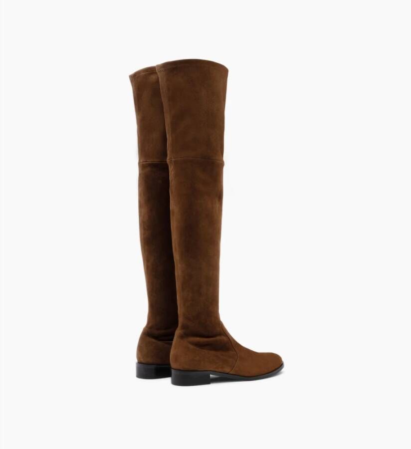 Parallele Stretch Suede Platte Over-de-knie Laarzen Brown Dames