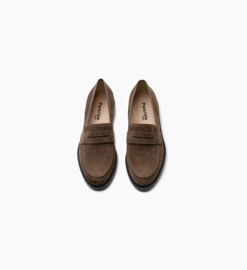 Parallele Taupe Suède Loafer met Bruine Leren Hak Brown Dames