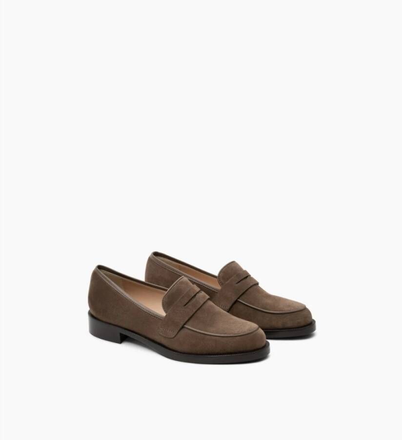 Parallele Taupe Suède Loafer met Bruine Leren Hak Brown Dames