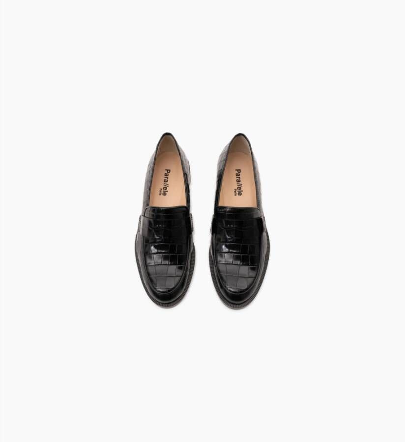 Parallele Zwarte Krokoprint Leren Mocassin Black Dames