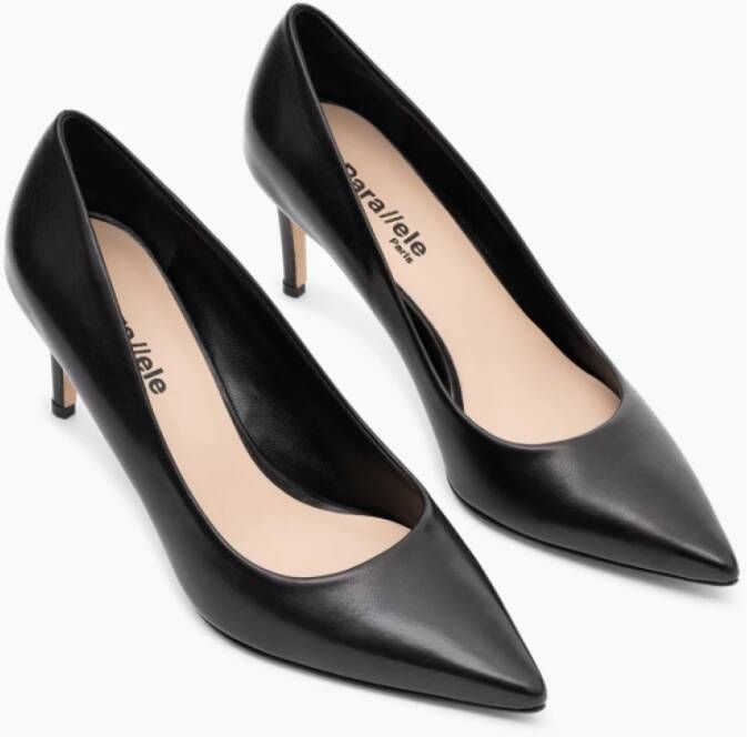 Parallele Zwarte leren puntige stilettohakken Black Dames