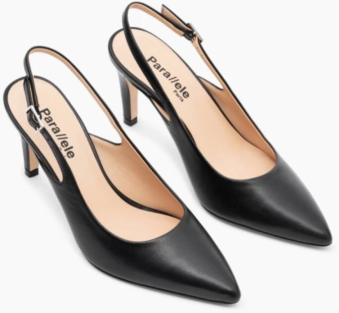 Parallele Zwarte leren slingback hakken Black Dames