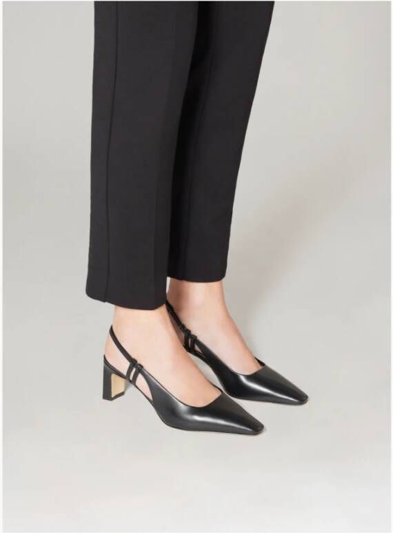 Parallele Zwarte leren slingback hakken Black Dames