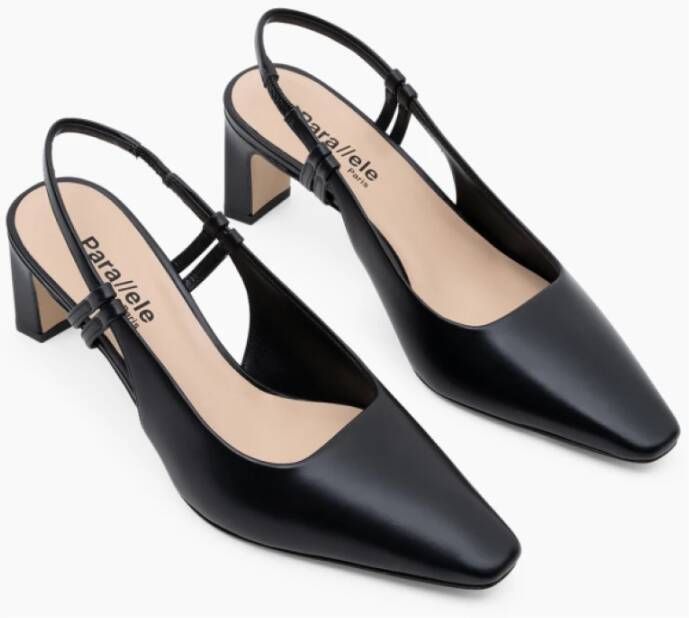 Parallele Zwarte leren slingback hakken Black Dames