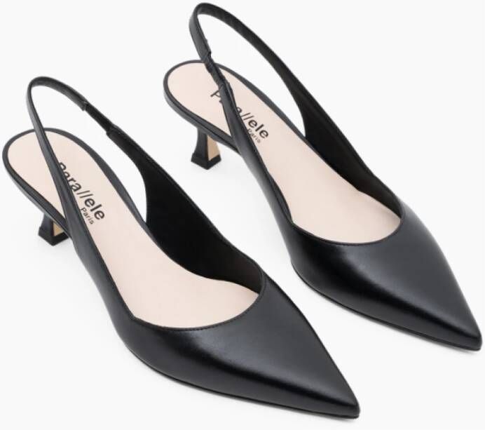 Parallele Zwarte leren slingback hakken Black Dames