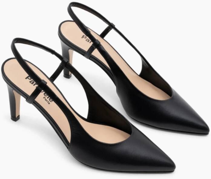 Parallele Zwarte leren slingback hakken Vicente Black Dames