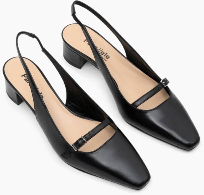 Parallele Zwarte Leren Slingback Schoenen Black Dames