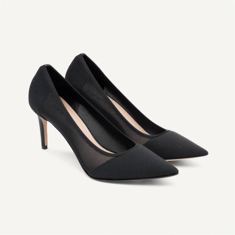 Parallele Zwarte Mesh en Leren Puntige Pump Black Dames