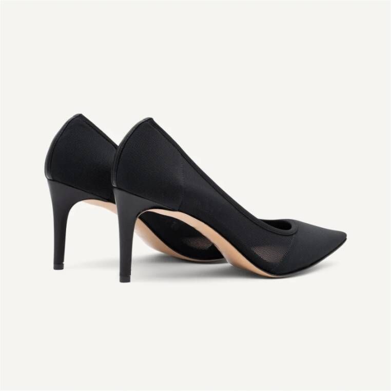 Parallele Zwarte Mesh en Leren Puntige Pump Black Dames