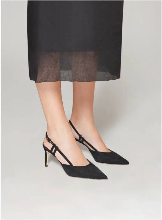 Parallele Zwarte Slingback in Suède met Zilveren Gesp Black Dames