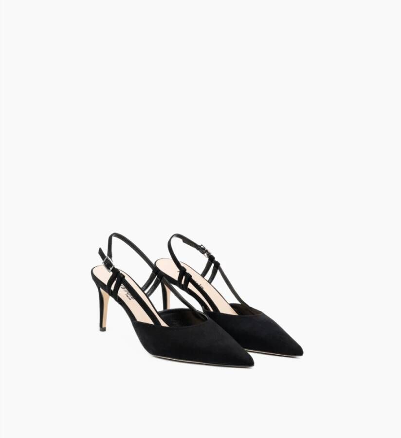 Parallele Zwarte Slingback in Suède met Zilveren Gesp Black Dames