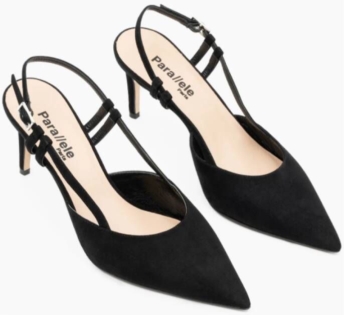 Parallele Zwarte Slingback in Suède met Zilveren Gesp Black Dames