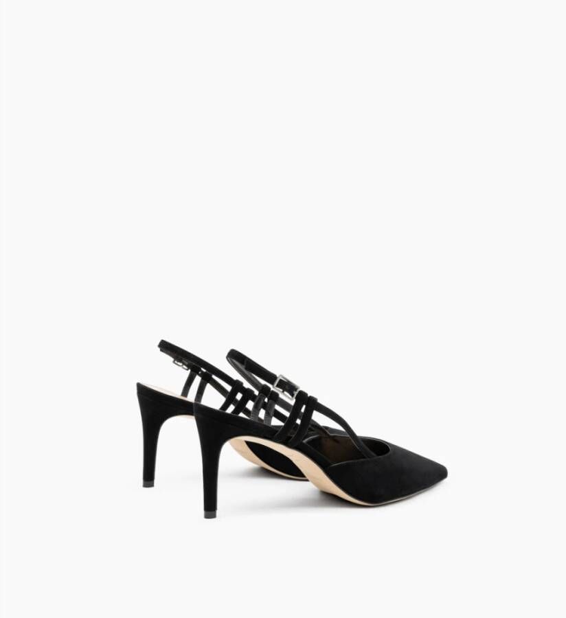 Parallele Zwarte Slingback in Suède met Zilveren Gesp Black Dames