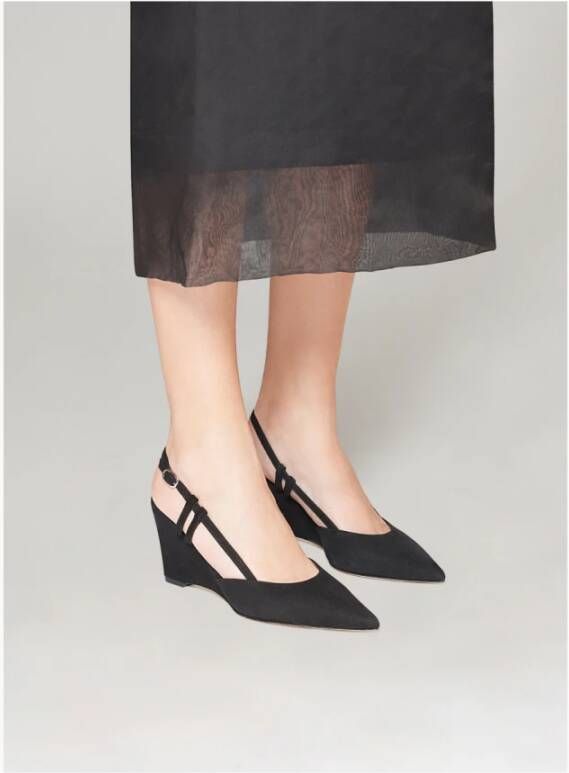 Parallele Zwarte Slingback Suède Hakken Black Dames