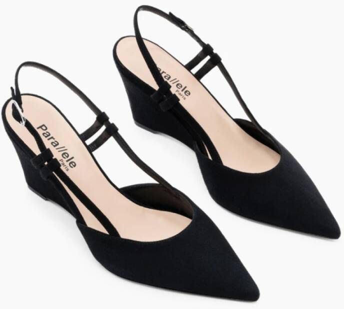 Parallele Zwarte Slingback Suède Hakken Black Dames