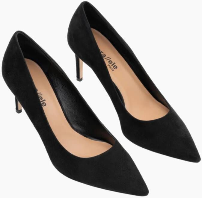 Parallele Zwarte Suède Puntige Neus Stiletto Hakken Black Dames