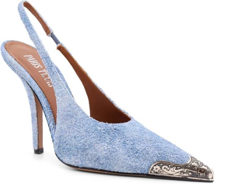 Paris Texas Metalen Detail Slingback Stiletto Hak Blue Dames