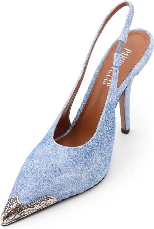 Paris Texas Metalen Detail Slingback Stiletto Hak Blue Dames