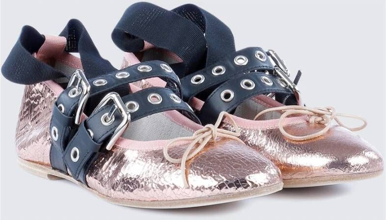 Paris Texas Metallic Leren Ballerina met Strik Detail Pink Dames