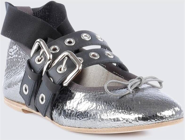 Paris Texas Metallic Leren Ballerina met Strikdetail Gray Dames