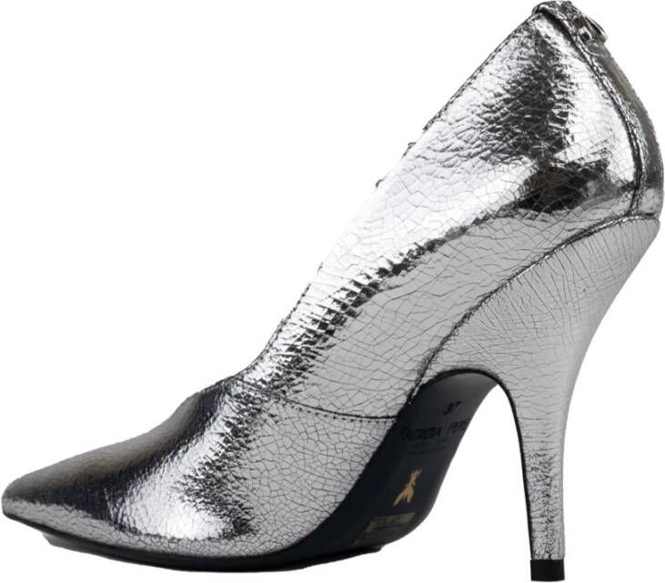 PATRIZIA PEPE Zilver Leren Rivet Platte Schoenen Gray Dames