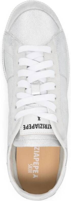 PATRIZIA PEPE Zilveren Metallic Sneakers met Leren Details Gray Dames