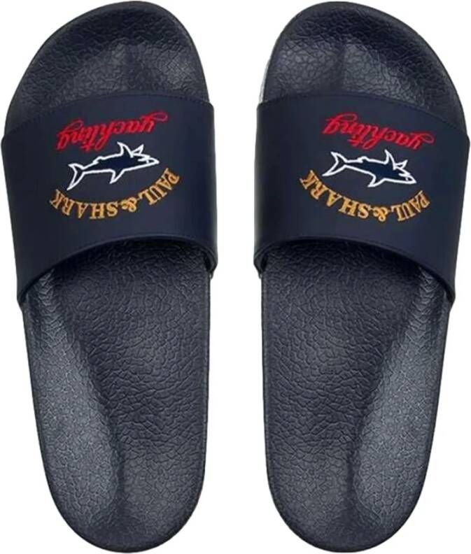 PAUL & SHARK Marineblauwe Heren Slippers voor Zwembad en Strand Black Heren