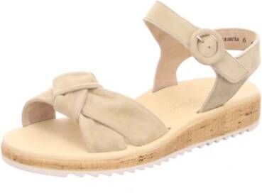 Paul Green Beige Sandaal Velours Leer Platte Rubberen Zool Beige Dames