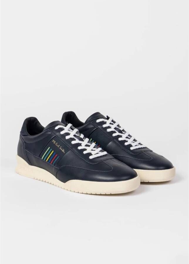 Paul Smith Navy Leren Sneakers met Grijs Paneel Black Heren