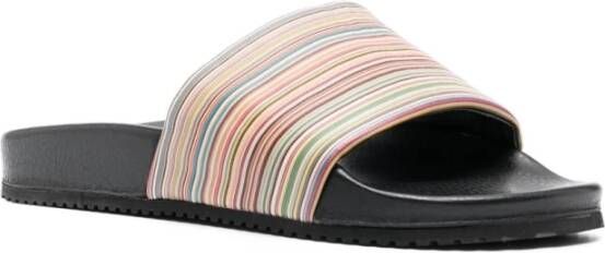 Paul Smith Streep-Print Leren Slides Zwart Multicolor Heren