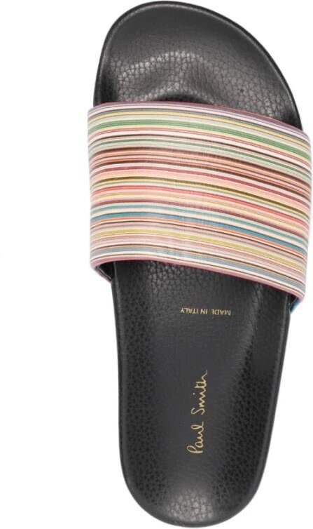 Paul Smith Streep-Print Leren Slides Zwart Multicolor Heren