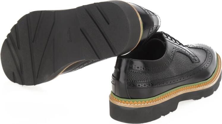 Paul Smith Zwarte leren sneakers met groene rubberen zool Black Heren