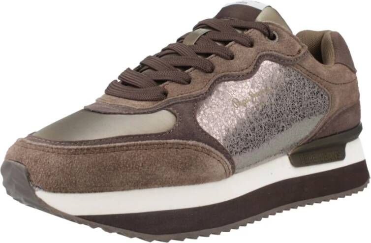 Pepe Jeans Stijlvolle Sneakers met Rusper Stars Brown Dames