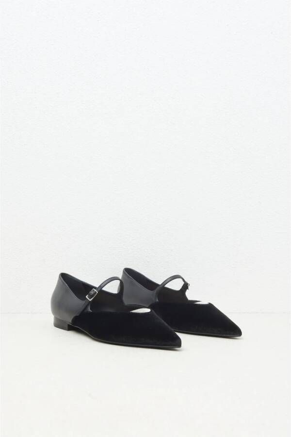 PESERICO Leren en fluwelen ballerina flats Black Dames