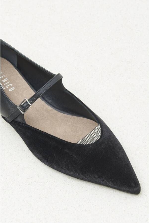 PESERICO Leren en fluwelen ballerina flats Black Dames