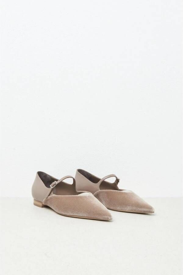 PESERICO Leren en fluwelen ballerina flats Brown Dames