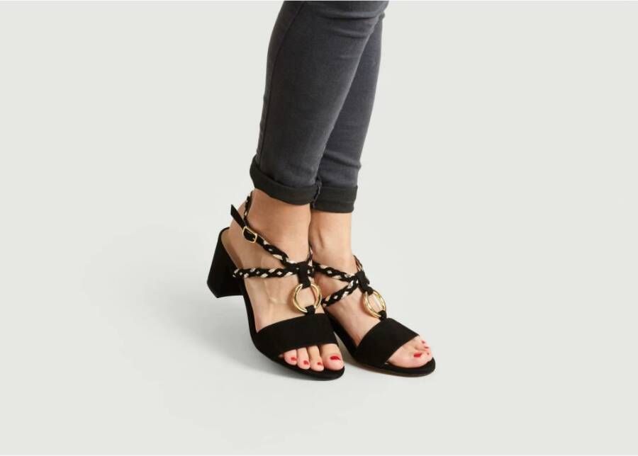 Petite Mendigote Zwarte Suede Hepburn Sandalen Black Dames