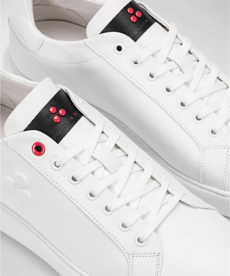 Peuterey Witte leren sneakers met rode details White Heren