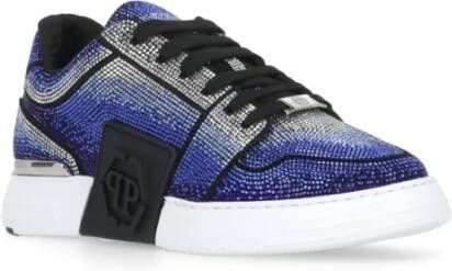 Philipp Plein Blauwe Leren Sneakers met Strass Blue Heren