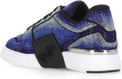 Philipp Plein Blauwe Leren Sneakers met Strass Blue Heren