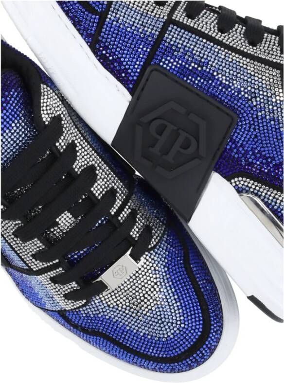 Philipp Plein Blauwe Leren Sneakers met Strass Blue Heren