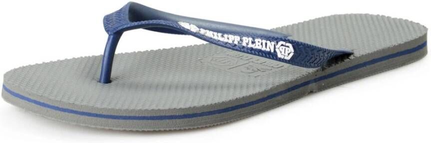 Philipp Plein Blauwe Polyester Rubber Slippers Gray Heren